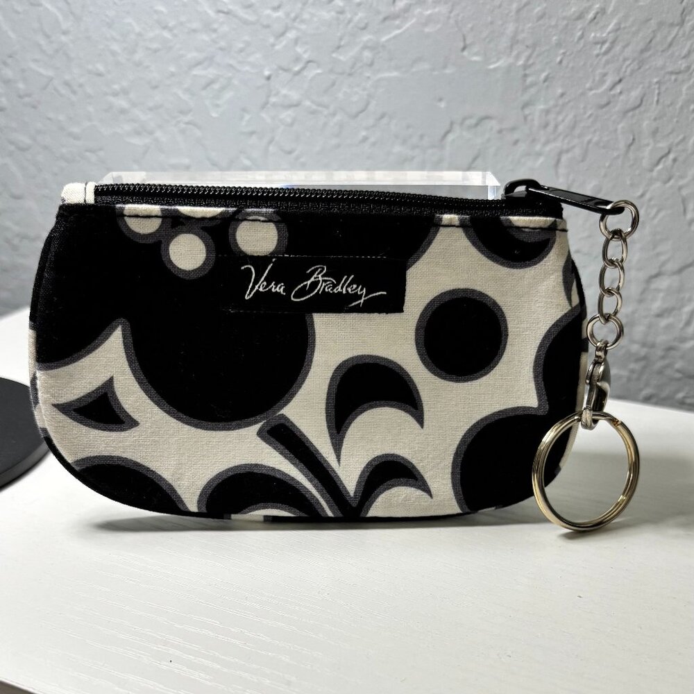 Vera Bradley Night & Day Black White Quilted Cotton Clip Zip ID Case Wallet